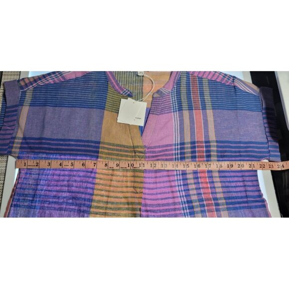 Beach Lunch Lounge Women's Cap Sleeve Striped Blouse Size Medium Multi Top Linen - Picture 8 of 10